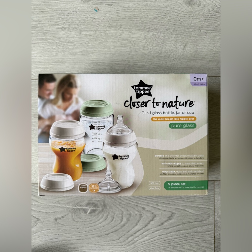 BNIB Tommee tippee 3 in 1 glass bottle, jar or cup set